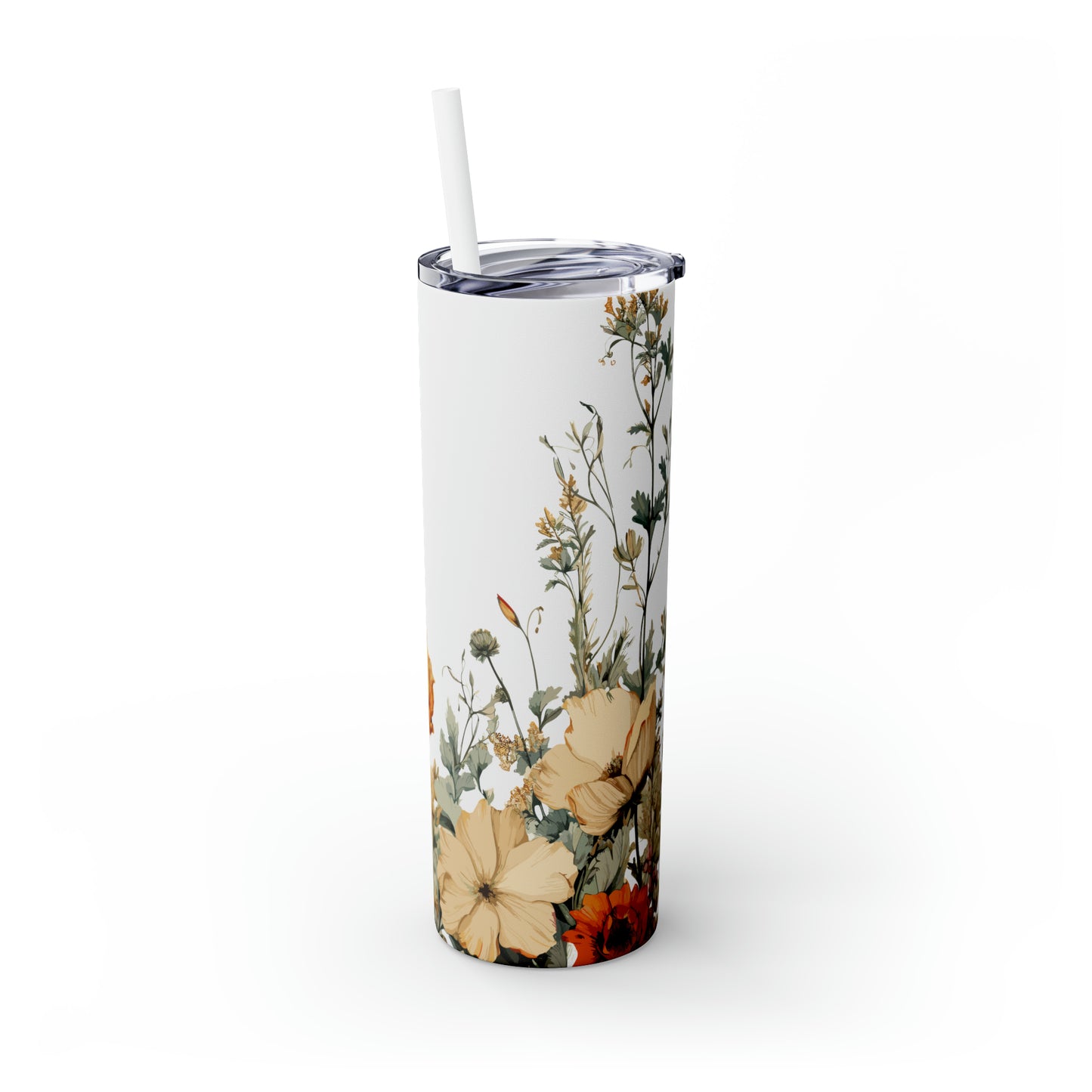 Skinny Tumbler with Straw, 20oz, Floral, awd-313