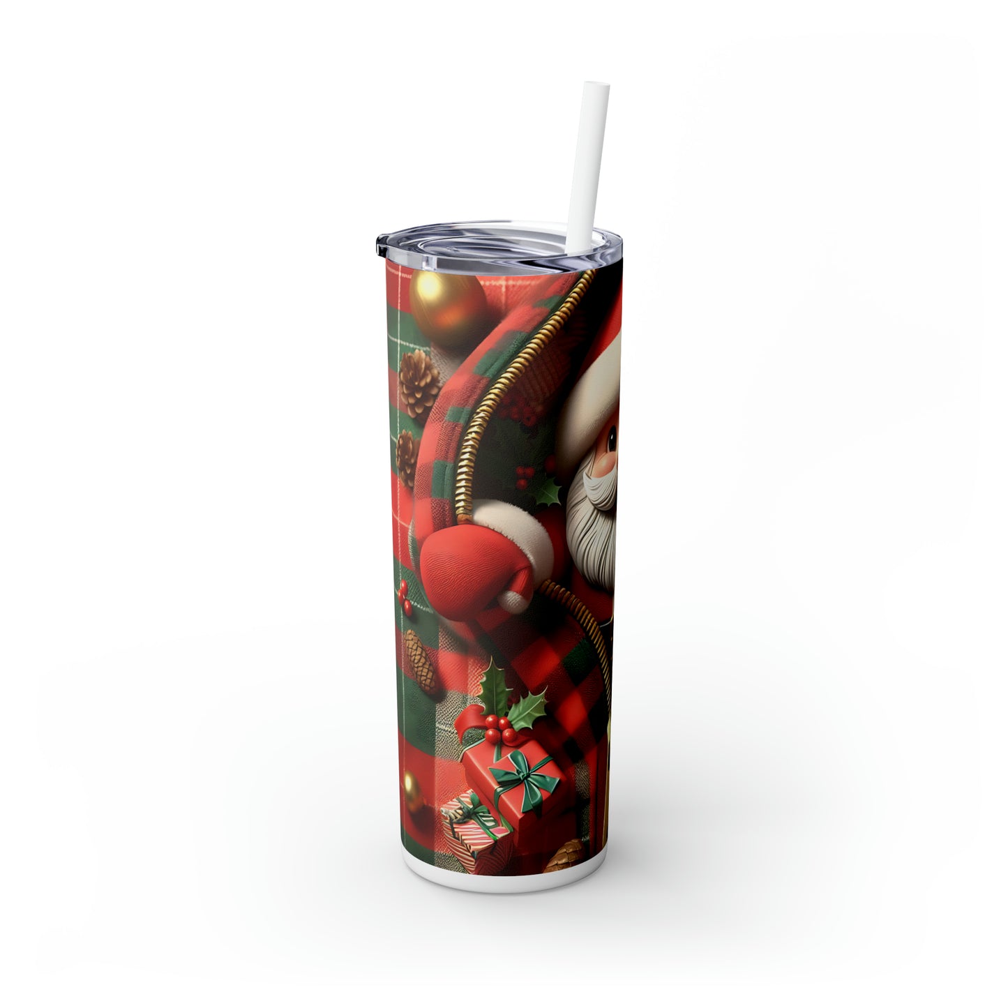 Skinny Tumbler with Straw, 20oz, Santa