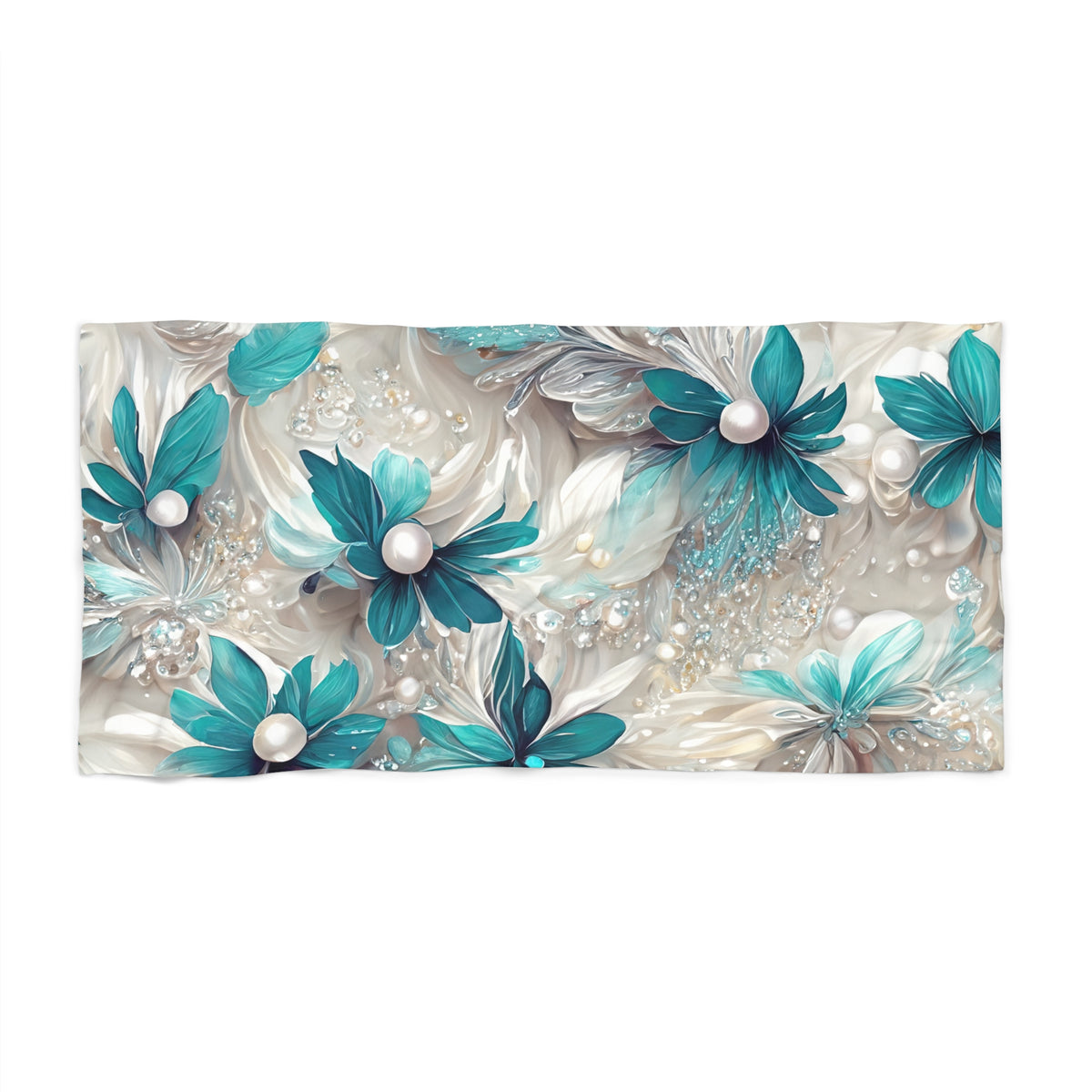 Beach Towel,  Turquoise Floral, Polycotton Towel, 2 sizes Available