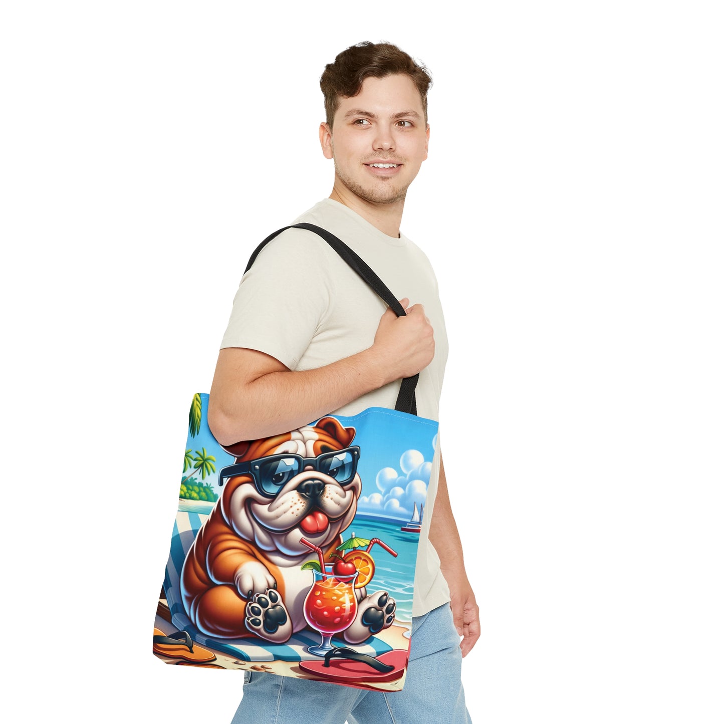 Tote Bag, Dog on Beach, English Bulldog, Tote bag, awd-1210