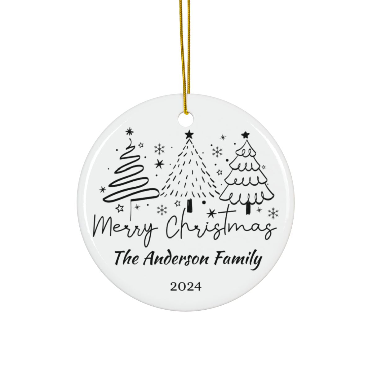 Merry Christmas Christmas Tree Hand Drawn Personalised Ceramic Ornament