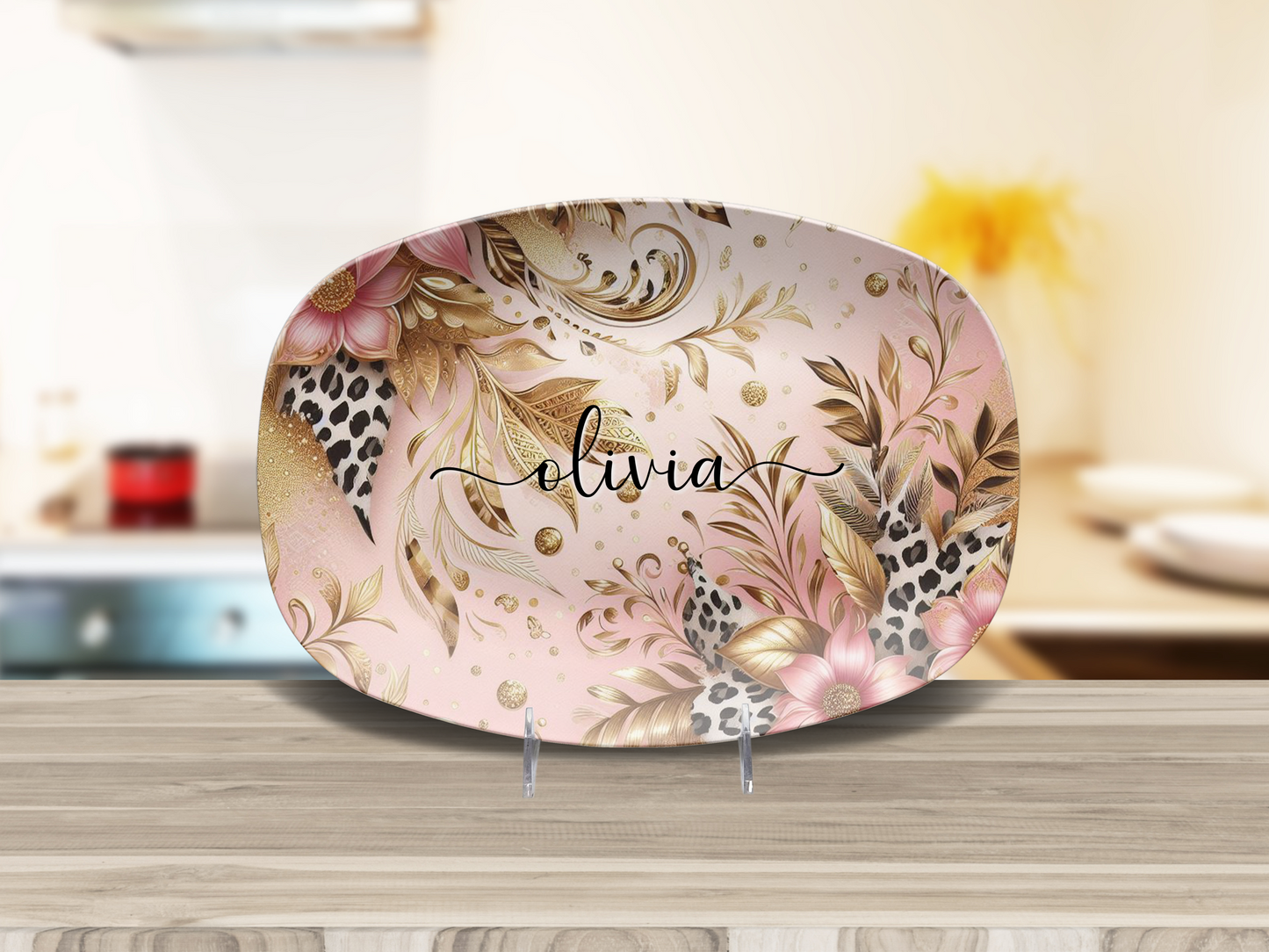 Personalised Luxury Pink and Gold Print Plate/Platter