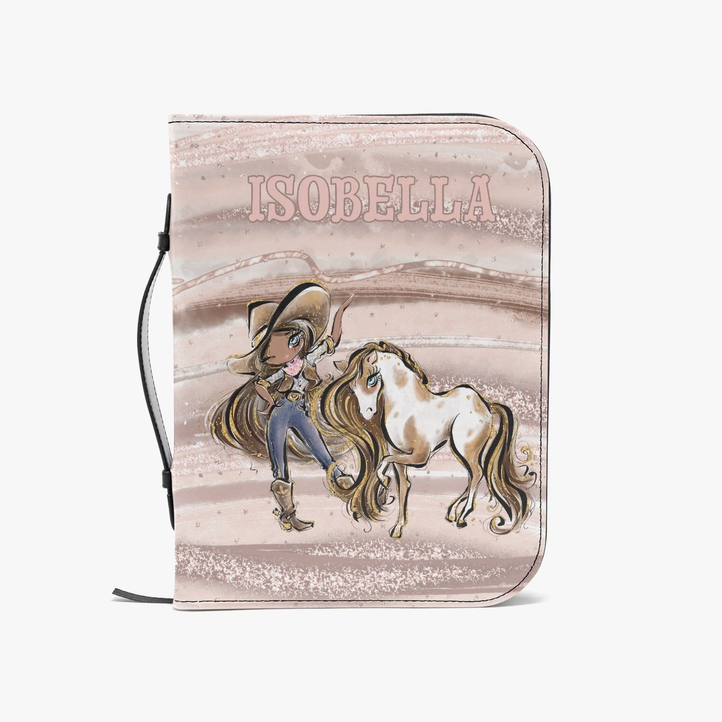 Book/Bible Cover, Howdy, Cowgirl and Horse, Brunette Hair, Olive Skin, Blue Eyes