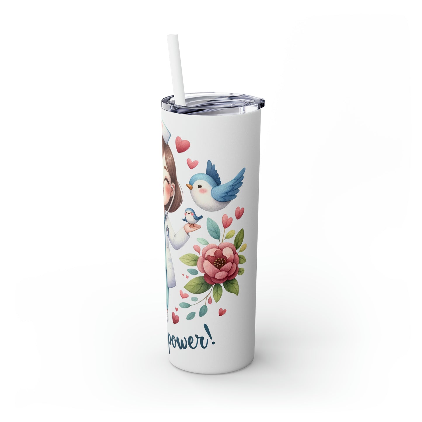 Skinny Tumbler with Straw, 20oz, Nurse