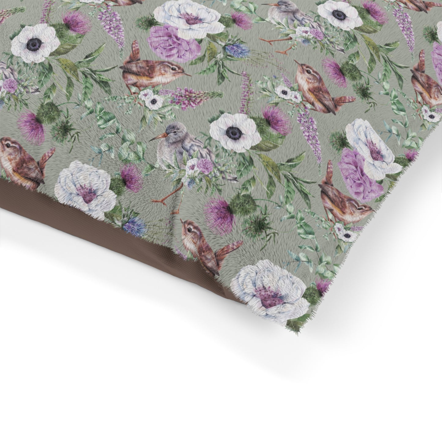 Luxury Pet Bed, feather soft fleece, Sage Scottish Floral