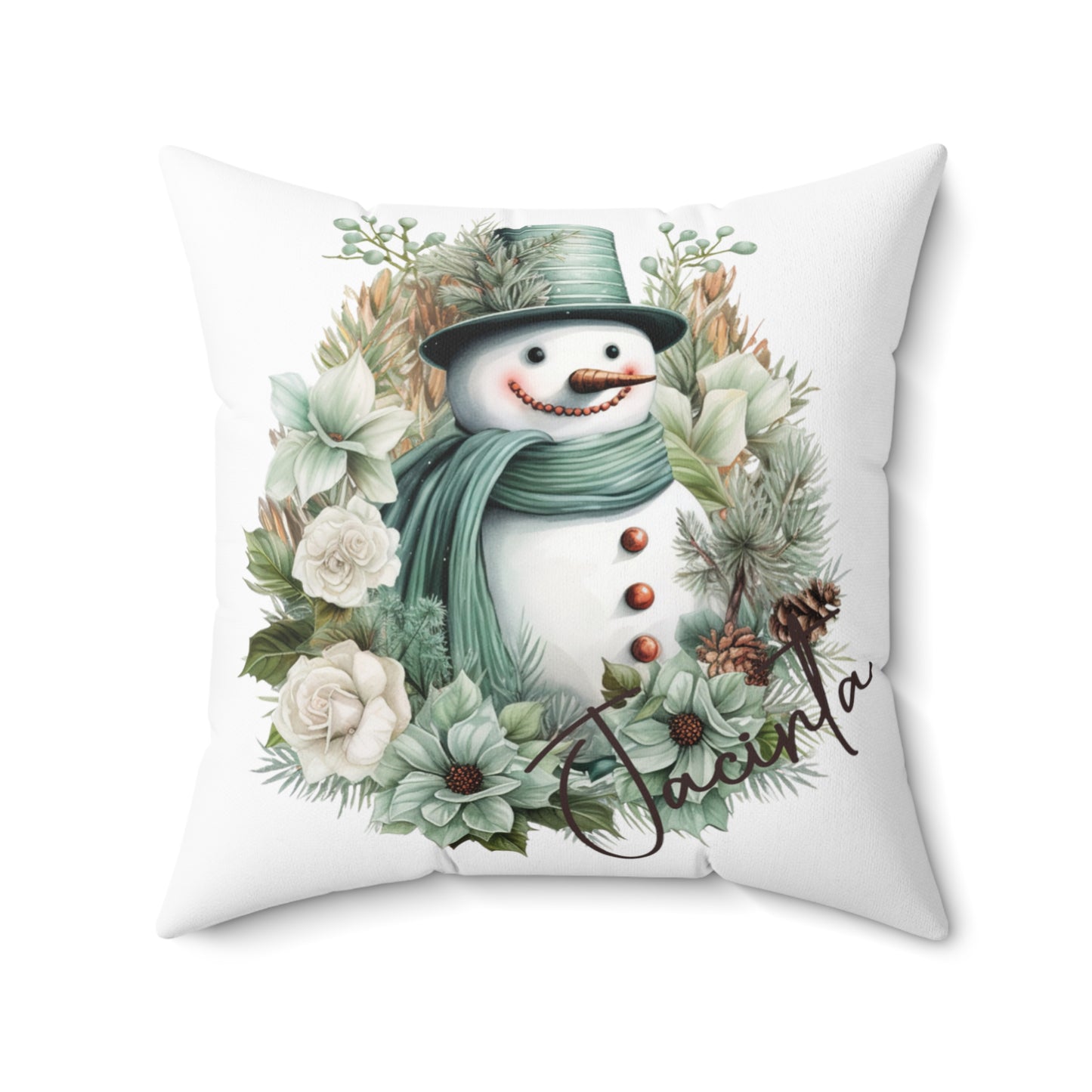 Personalised Boho Snowman Christmas Cushion, Polyester Square Cushion, Christmas cushion