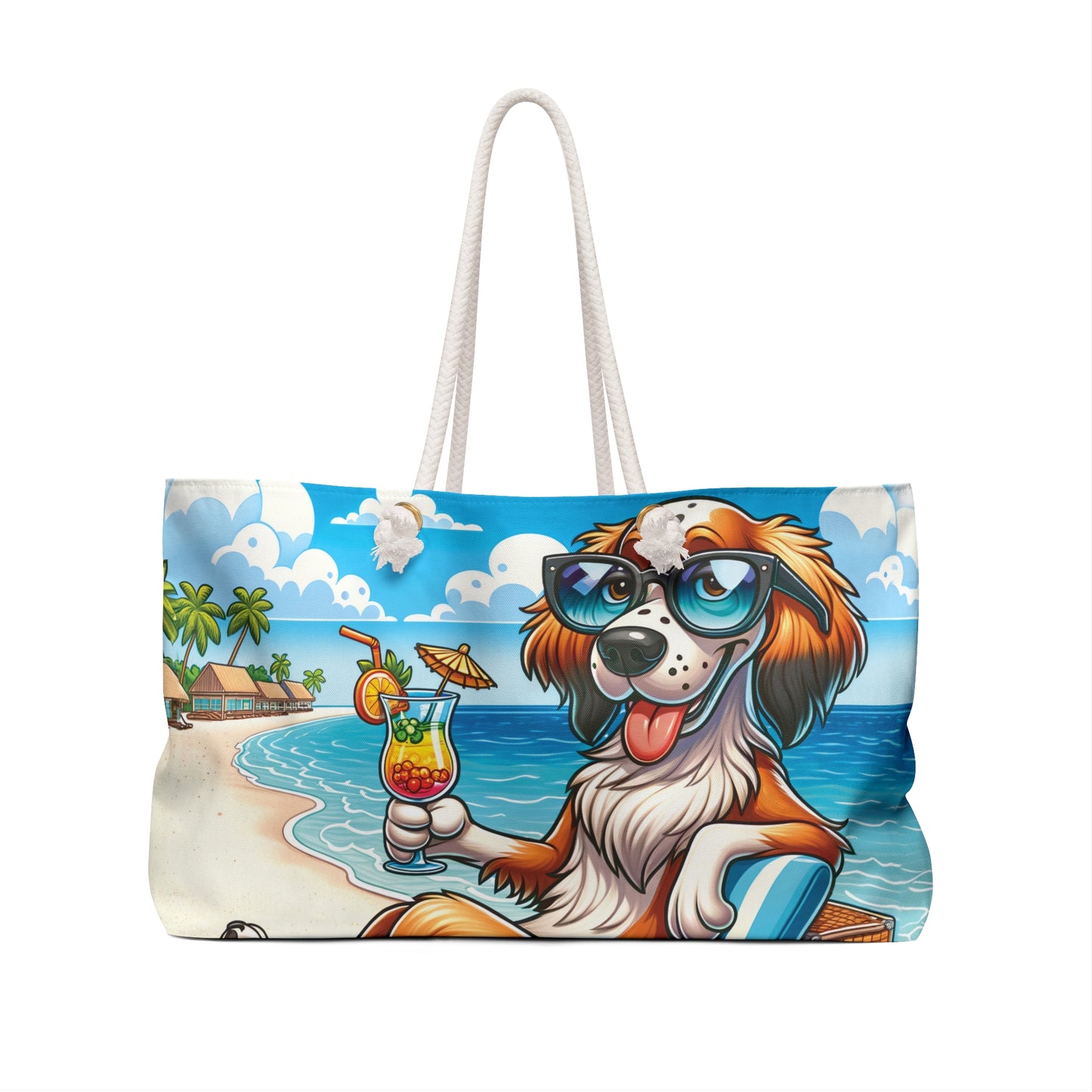 Personalised/Non-Personalised Weekender Bag, Summer Beach Dog, English Setter, Large Weekender Bag, Beach Bag, Book Bag