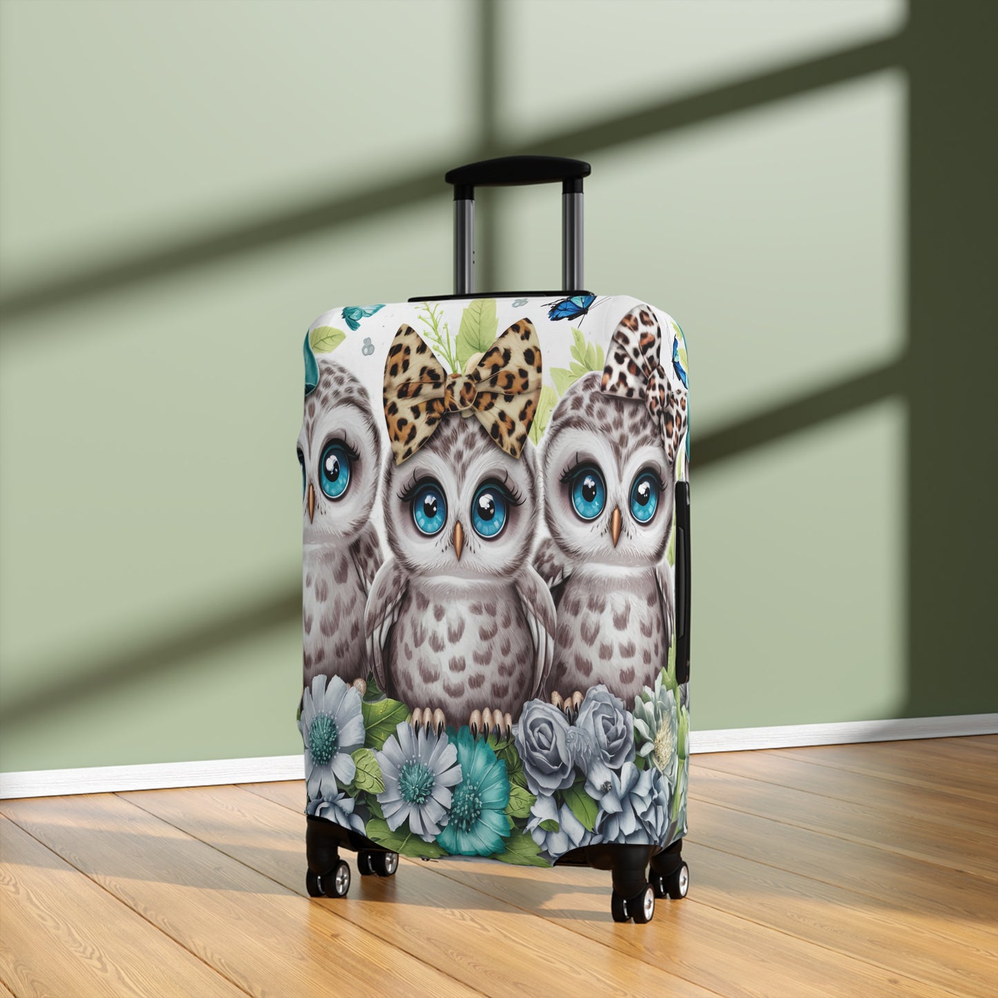 Luggage Cover, Blue Floral Owls, awd-1469