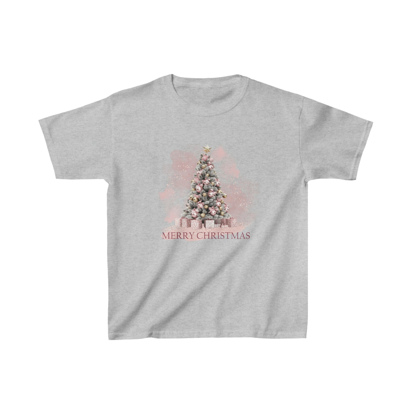 Kids Heavy Cotton™ Tee, Pink Christmas Tree, Christmas TShirt