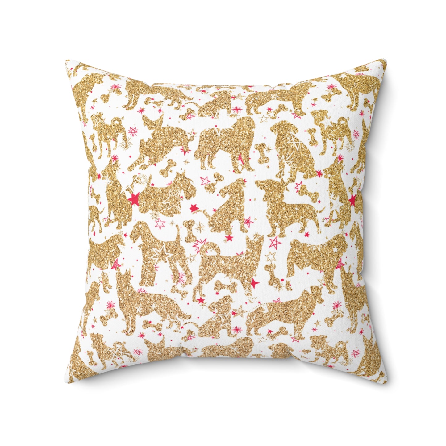 Spun Polyester Square Pillow, Doggie Gold Silhouette Christmas Cushion