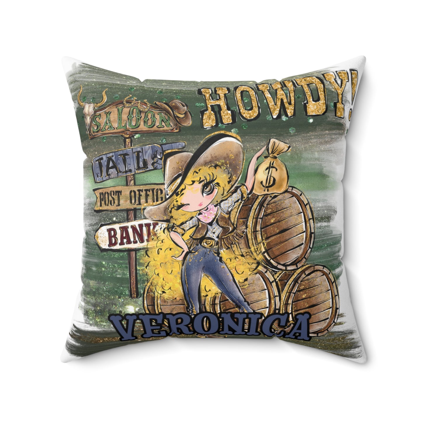 Personalised Howdy Cushion,  Blonde Curly Hair, Brown Eyes, Polyester Square Cushion, Christmas cushion