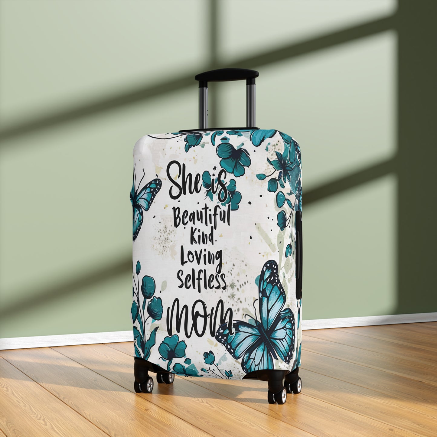 Luggage Cover, Teal Floral, Mom, She is Beautiful, Kind, Loving, Selfless, awd-1758