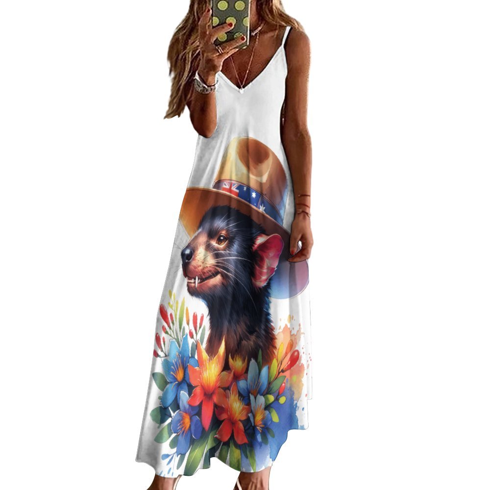 Australian Animals Tasmanian Devil Spaghetti Strap Ankle-Length Dress Long dress