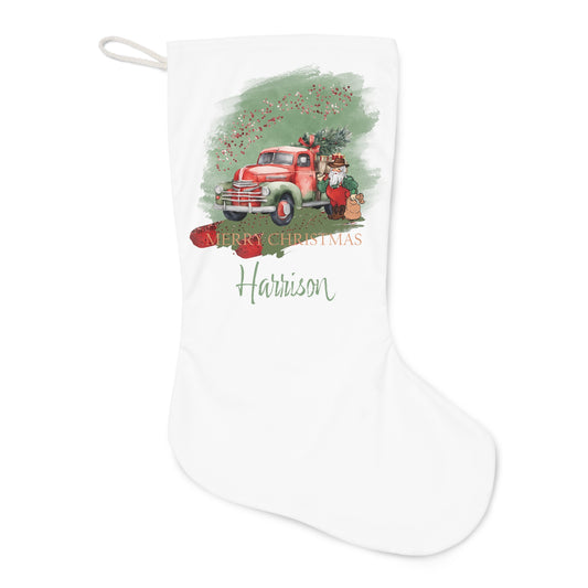 Personalised Santa Stocking, Sage Christmas Country Truck