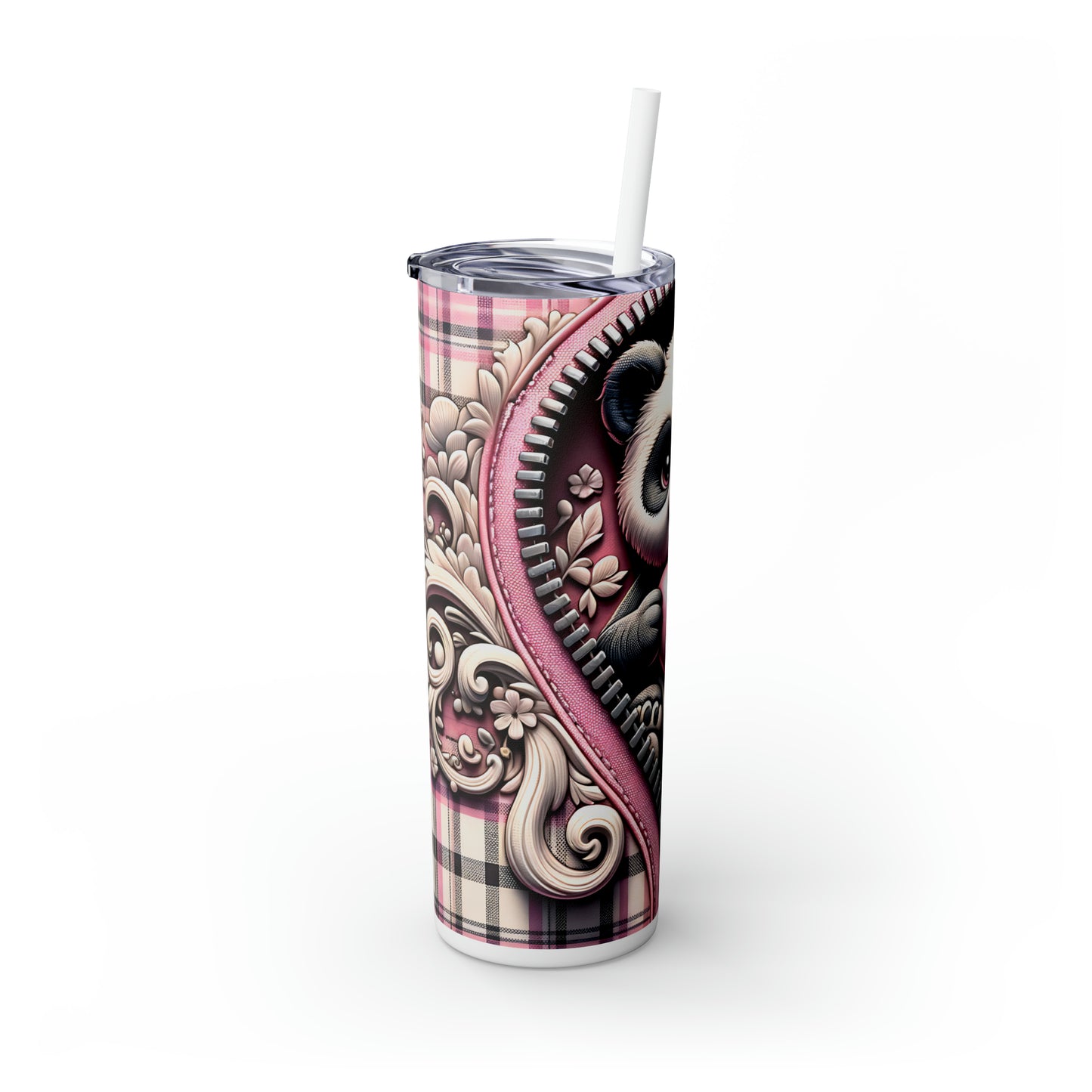 Skinny Tumbler with Straw, 20oz, Panda, Valentines Day