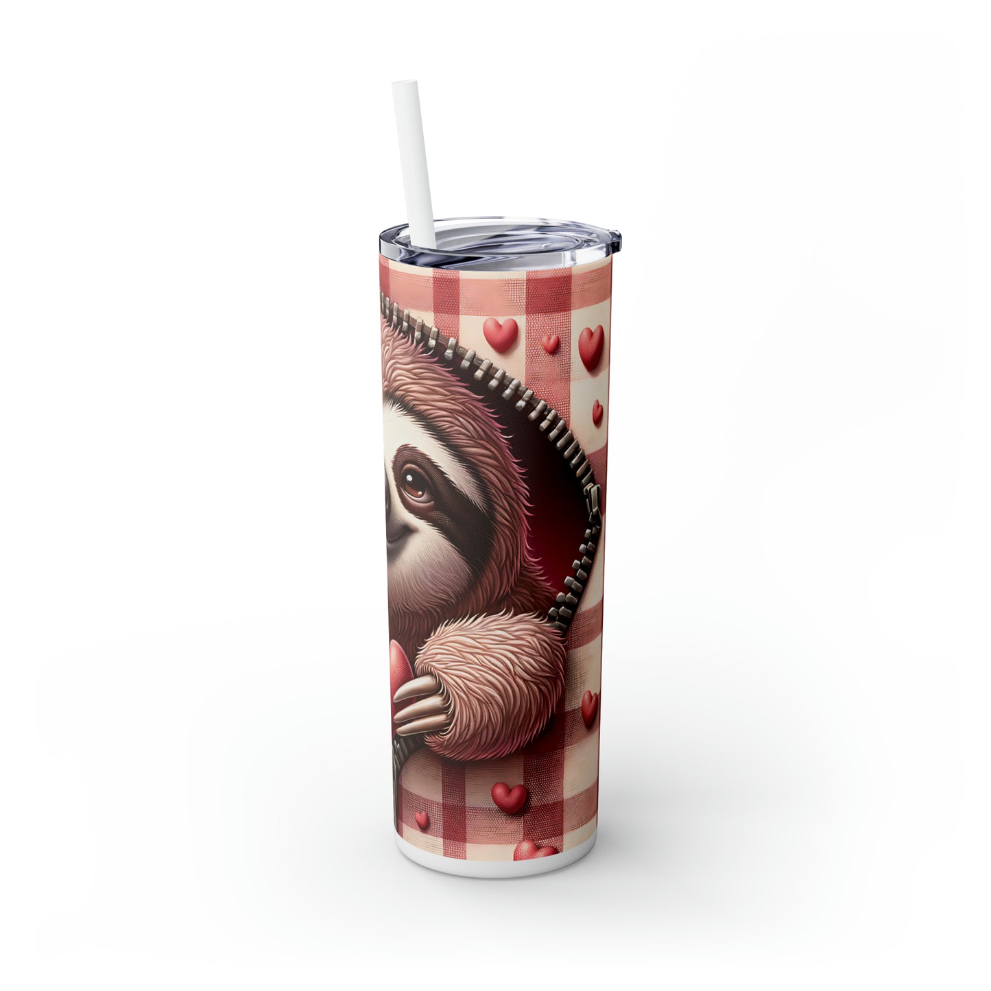 Skinny Tumbler with Straw, 20oz, Sloth, Valentines Day