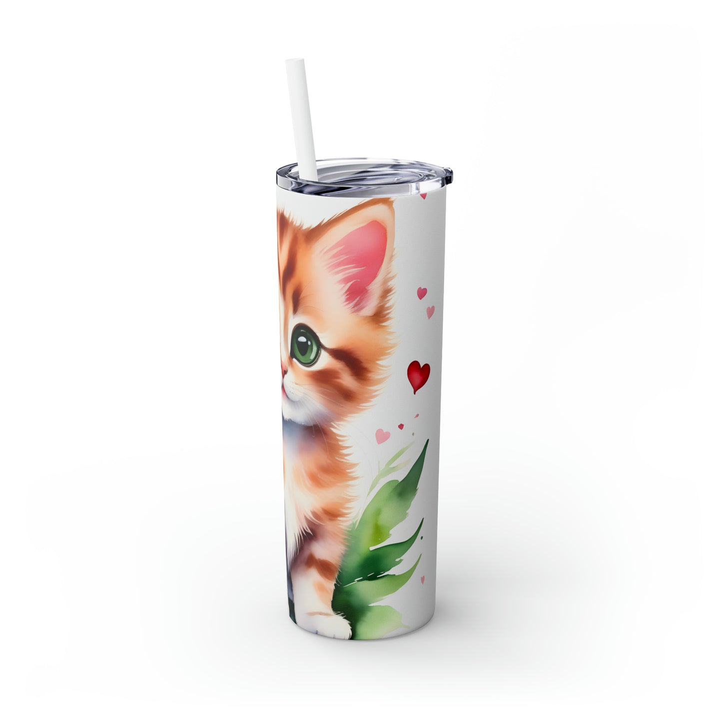 Skinny Tumbler with Straw, 20oz, Cat