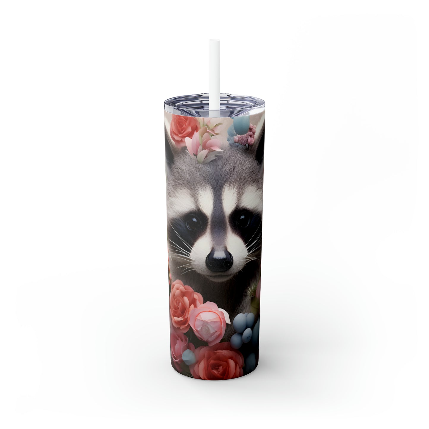 Skinny Tumbler with Straw, 20oz, Racoon