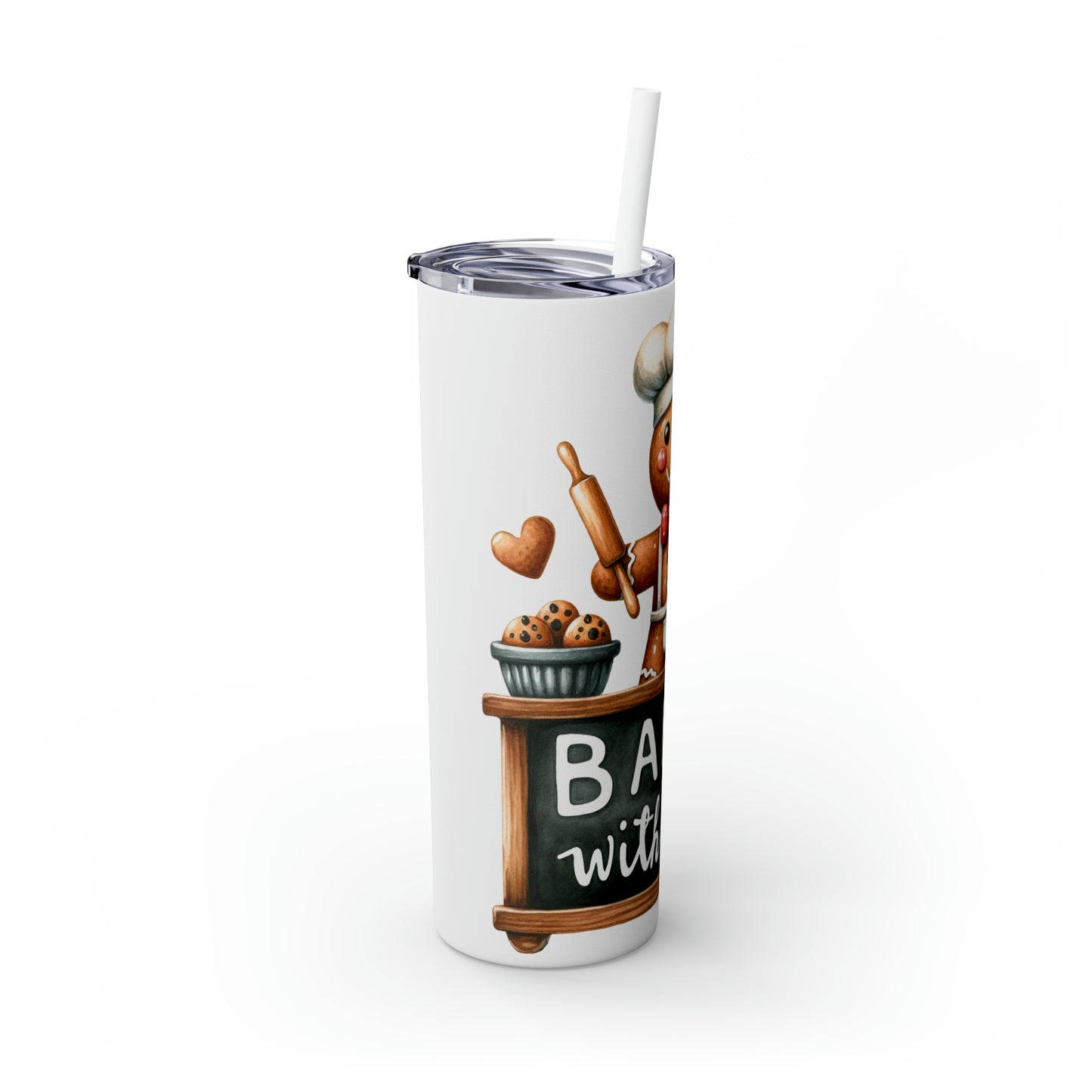 Skinny Tumbler with Straw, 20oz, Gingerbread Man Baked with Love