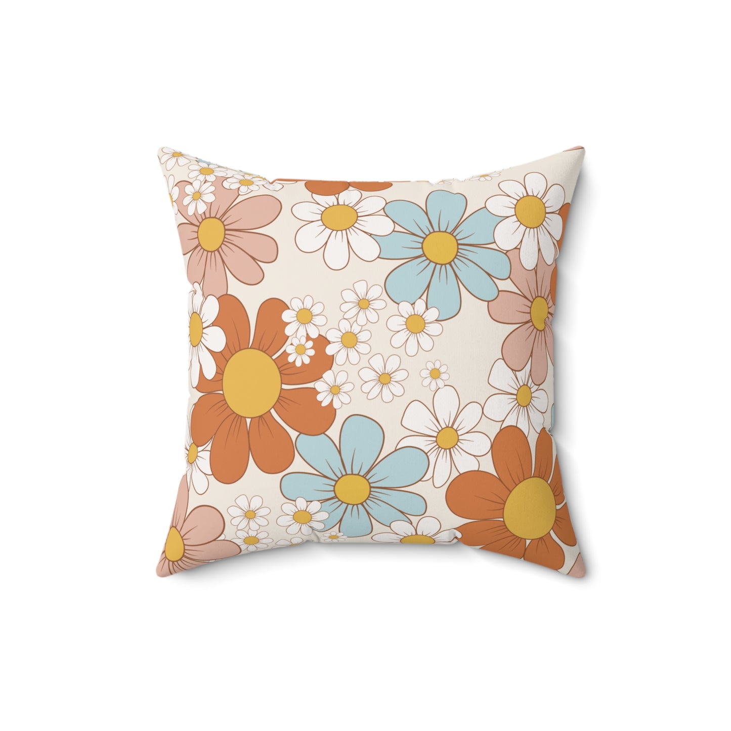 Spun Polyester Square Pillow, Retro Floral Cushion