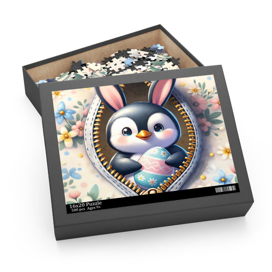 Personalised/Non-Personalised Puzzle, Easter, Penguin with Bunny ears (120, 252, 500-Piece)