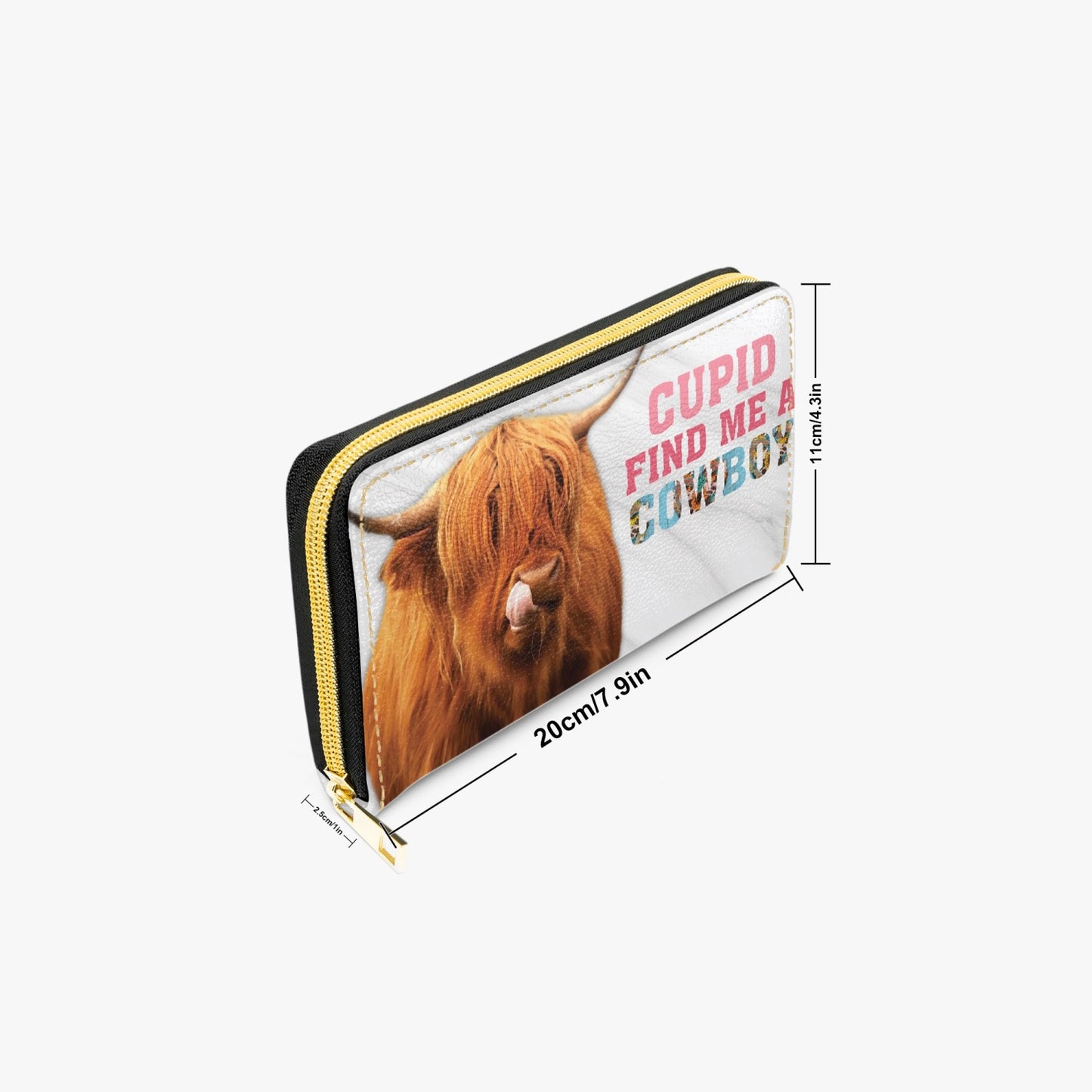 Long Type Zipper Purse - Highland Cow, Cupid find me a Cowboy