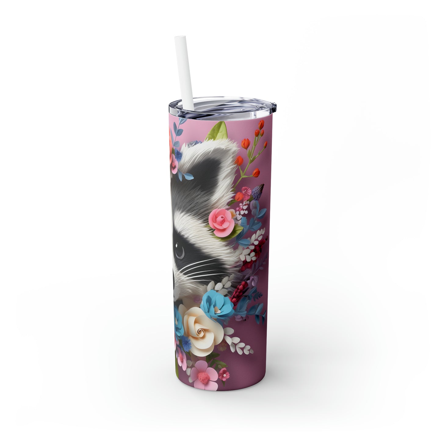 Skinny Tumbler with Straw, 20oz, Racoon