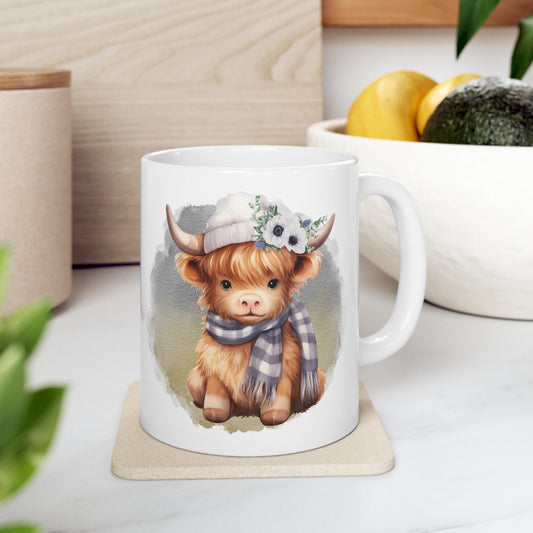 Personalised/Non Personalised Highland Cow, Ceramic Mug 11oz, Highland Cow Mug