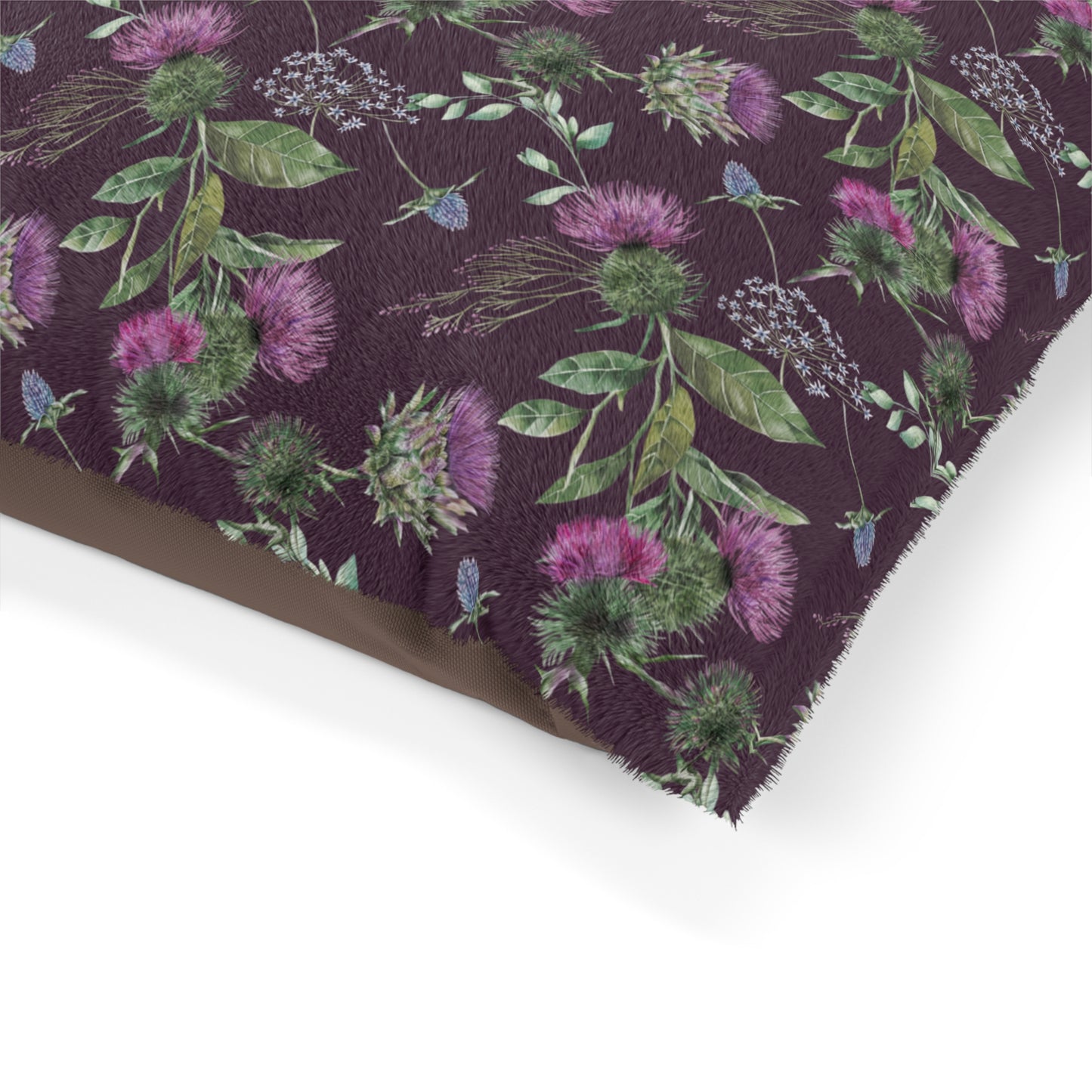 Luxury Pet Bed, feather soft fleece, Brugandy, Scottish Floral