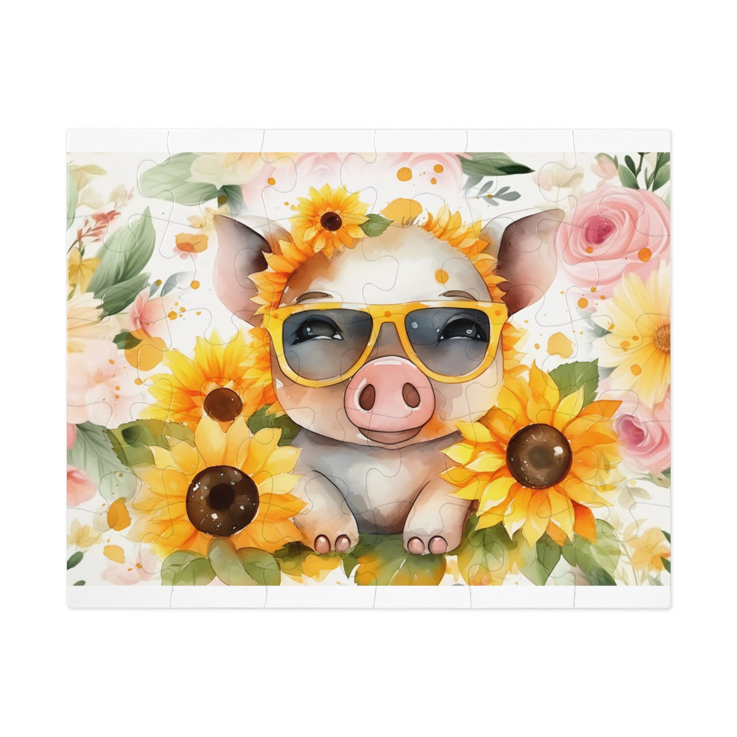 Puzzle, Pig, Sunflowers, Personalised/Non-Personalised (30, 110, 252, 500,1000-Piece) awd-657