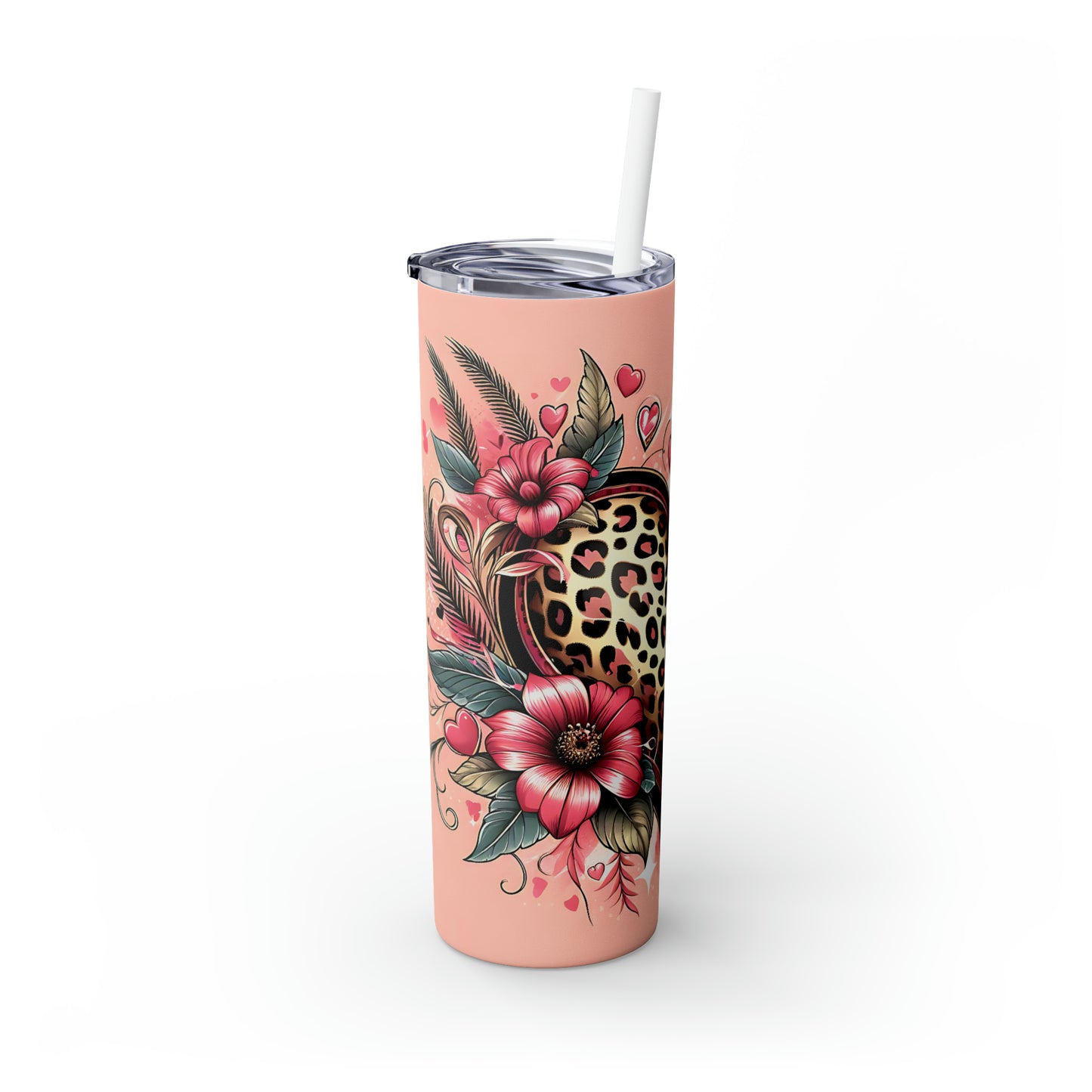 Skinny Tumbler with Straw, 20oz, Floral Heart, awd-429