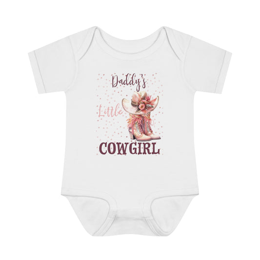 Infant Baby Rib Bodysuit, Daddy's Little Cowgirl baby Bodysuit, Pink Diamonds, Pink Cowboy Boots