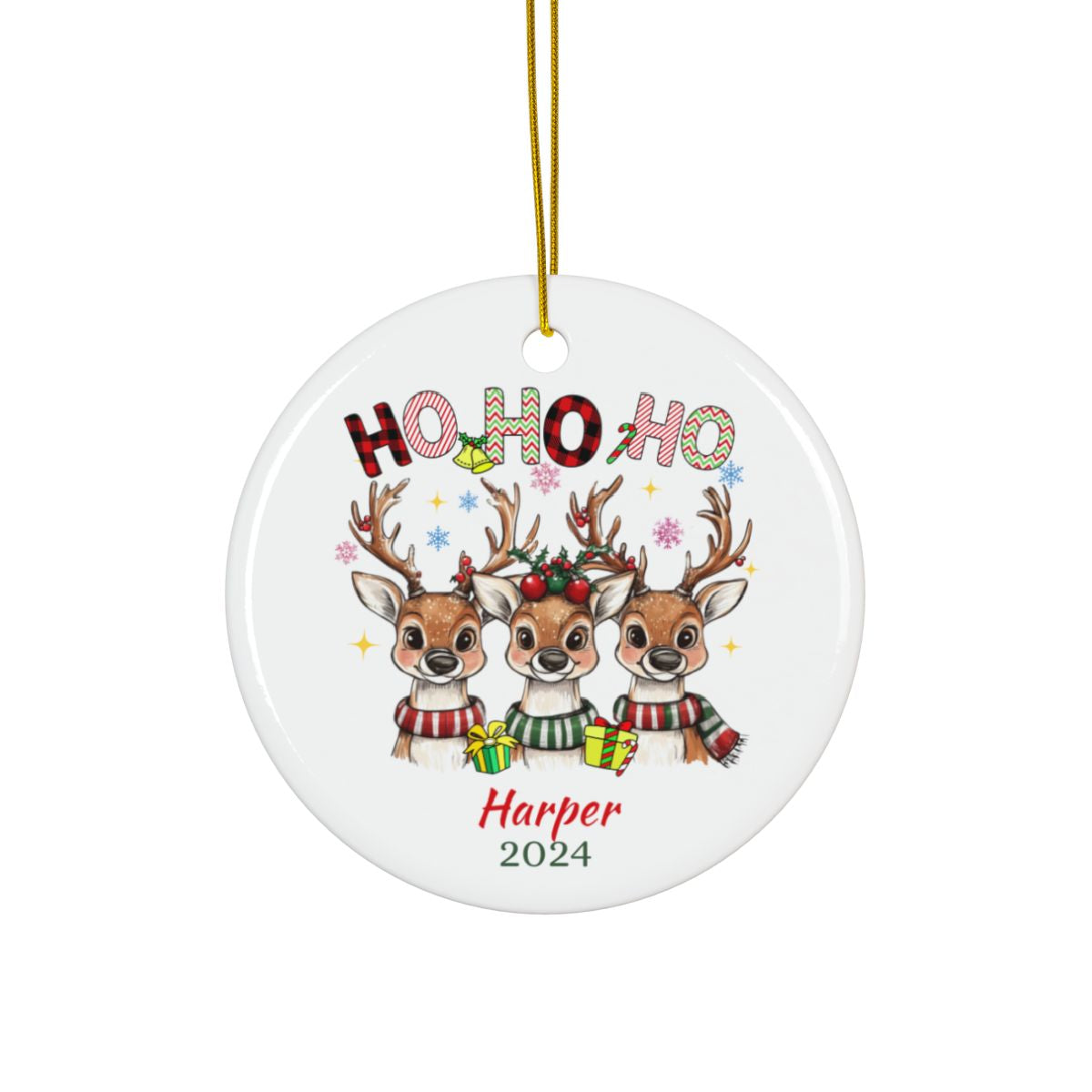 Personalized Christmas Ornament, Reindeer Ceramic Ornament, Holiday Decor Gift, Custom Year Keepsake, Personalized Gift Idea