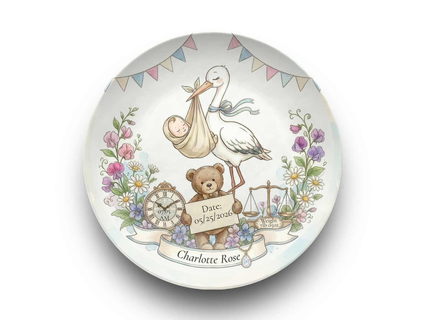 Personalised Baby Keepsake Plate | Birth Details Plate | Newborn Gift | Custom Baby Name Plate | Baby Shower Gift | First Birthday Keepsake