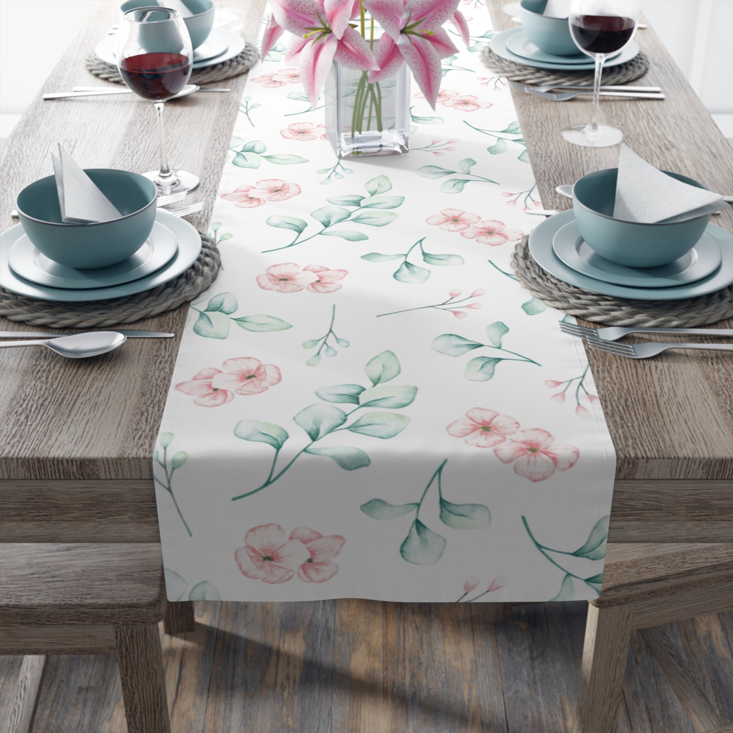 Floral Table Runner, Cotton Twill and Poly Available