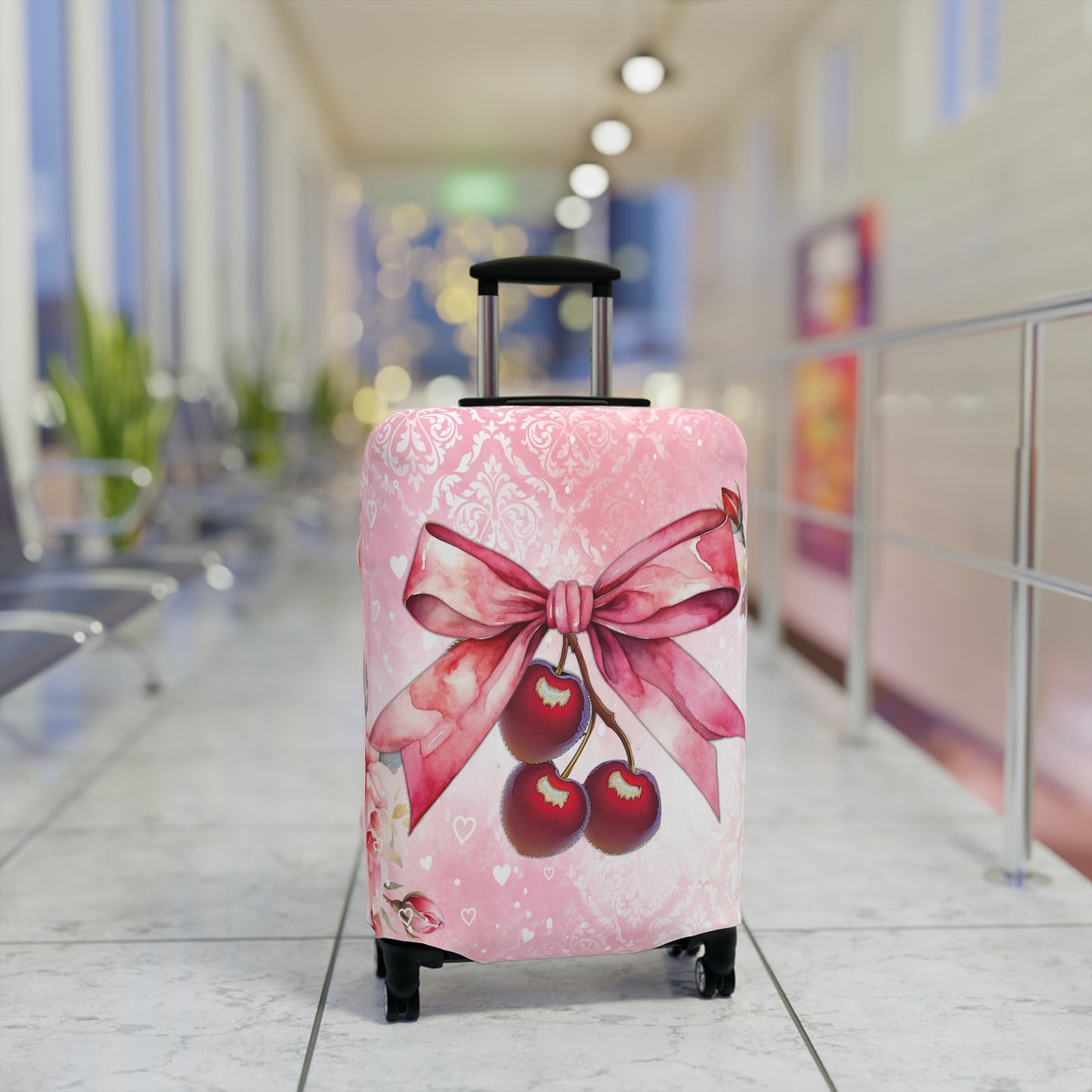 Luggage Cover, Rockabilly, Coquette, Pink Watercolour, Roses, Cherries and Ribbon, awd-2520