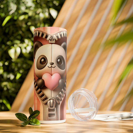 Skinny Tumbler with Straw, 20oz, Panda, Valentines Day