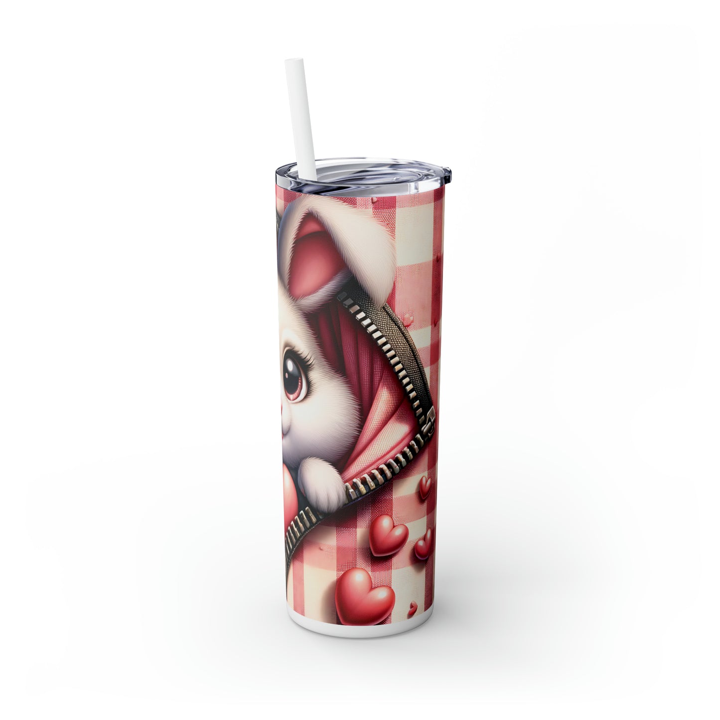 Skinny Tumbler with Straw, 20oz, Rabbit, Valentines Day