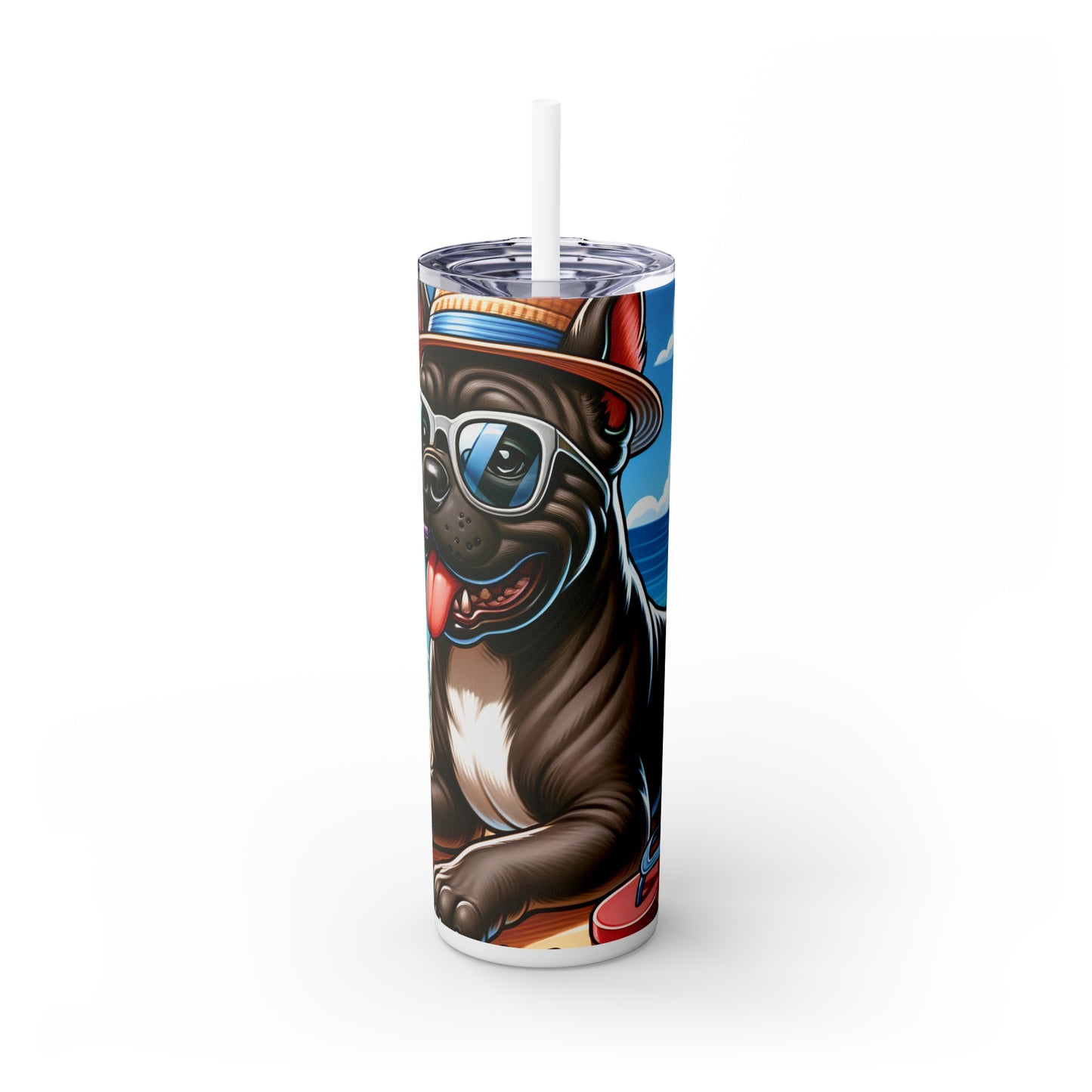 Skinny Tumbler with Straw, 20oz, Dog on Beach, Cane Corso, awd-1202