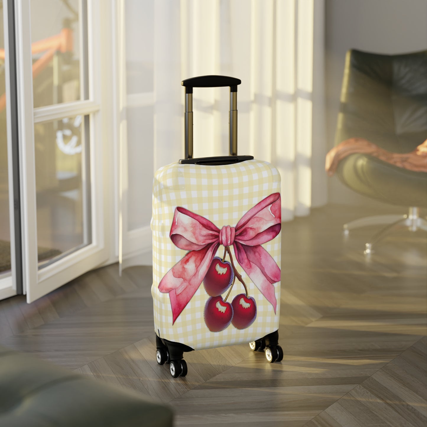 Luggage Cover, Rockabilly, Coquette, Lemon Gingham, Cherries and Ribbon, awd-2509