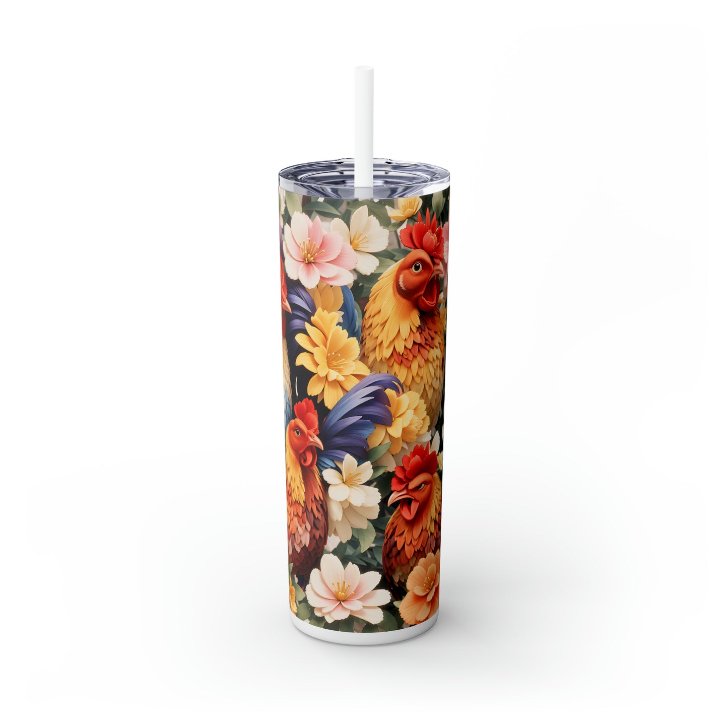 Skinny Tumbler with Straw, 20oz, Rooster