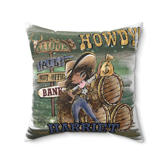 Personalised Howdy Cushion, Brown Curly Hair, Olive Skin, Brown Eyes, Polyester Square Cushion, Christmas cushion