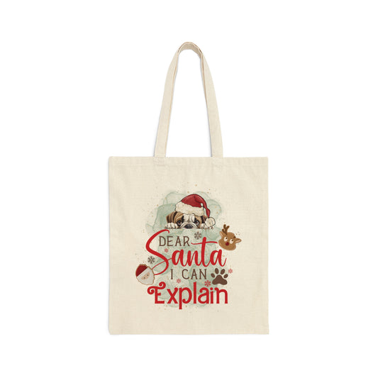 Cotton Canvas Tote Bag, Dog Paws Bag, Dear Santa Bag, Dear Santa Tote, Christmas Bag, Dog Christmas Tote Bag