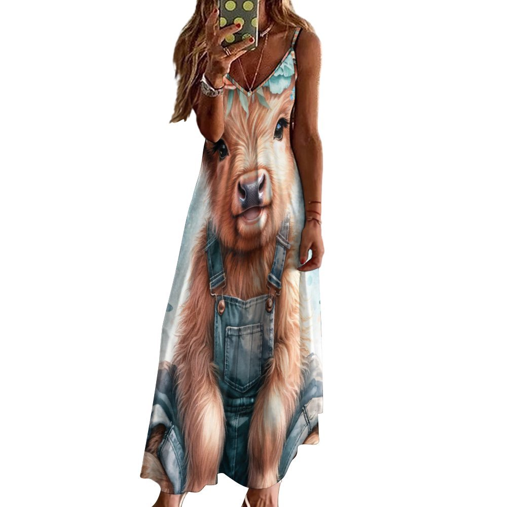 Highland Cow Spaghetti Strap Ankle-Length Dress Long dress