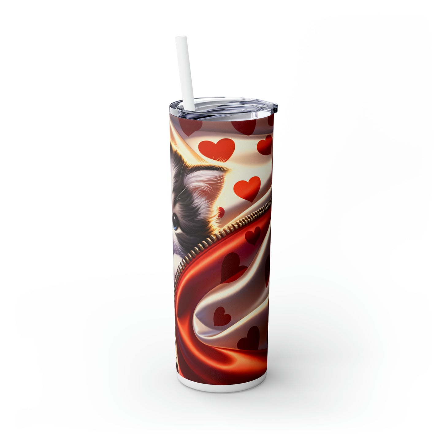 Skinny Tumbler with Straw, 20oz, Cat, Valentines Day, awd-905