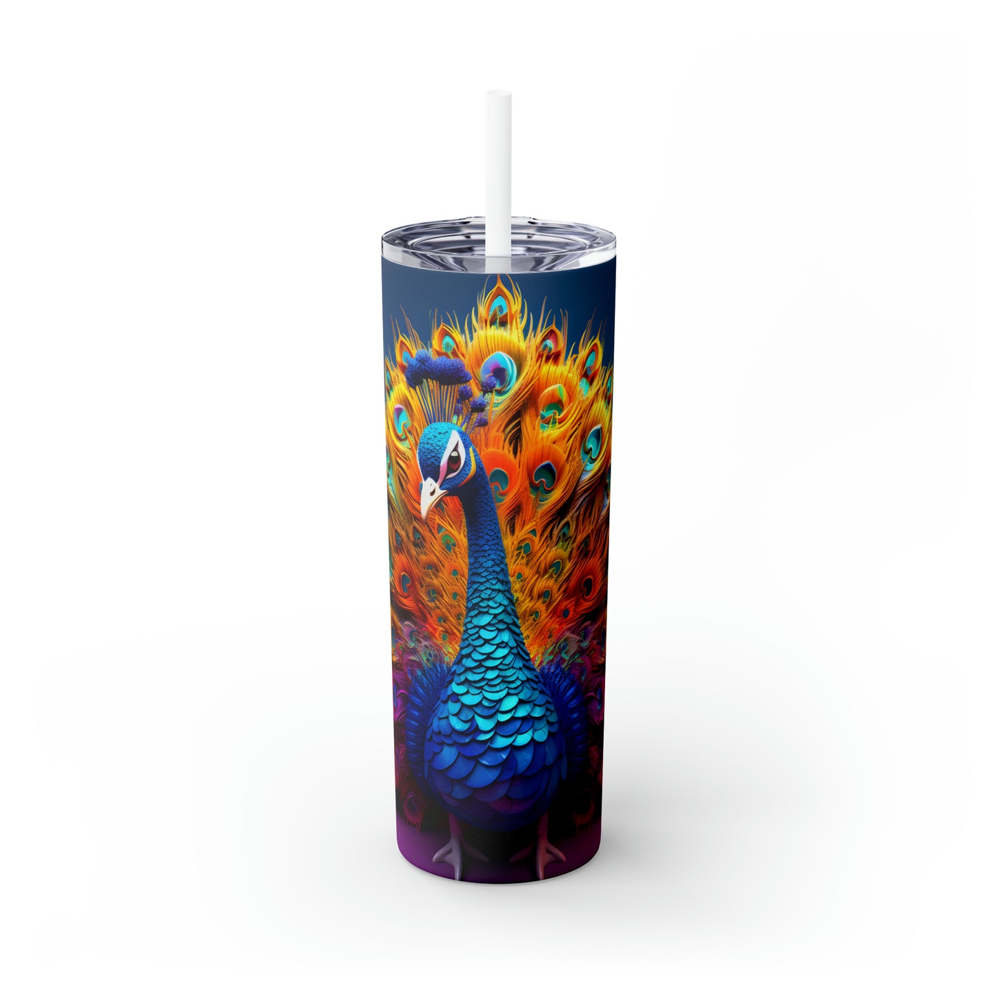 Skinny Tumbler with Straw, 20oz, Peacock