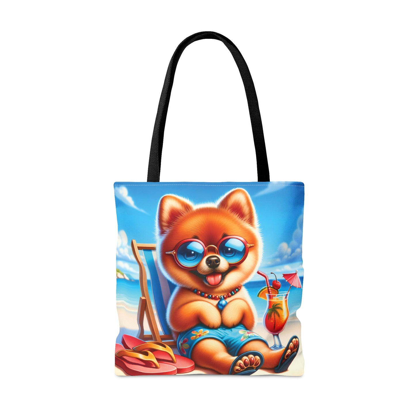 Tote Bag, Dog on Beach, Pomeranian in shorts, Tote bag, awd-1232