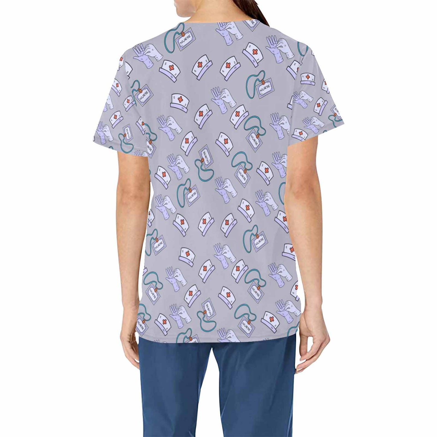 Nurse11  Women's V Neck Scrub Top Nurse Uniform with Deep Front Pockets