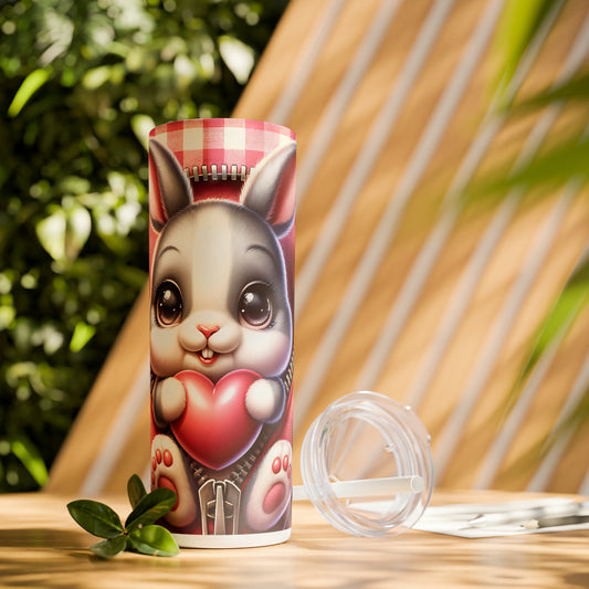 Skinny Tumbler with Straw, 20oz, Rabbit, Valentines Day