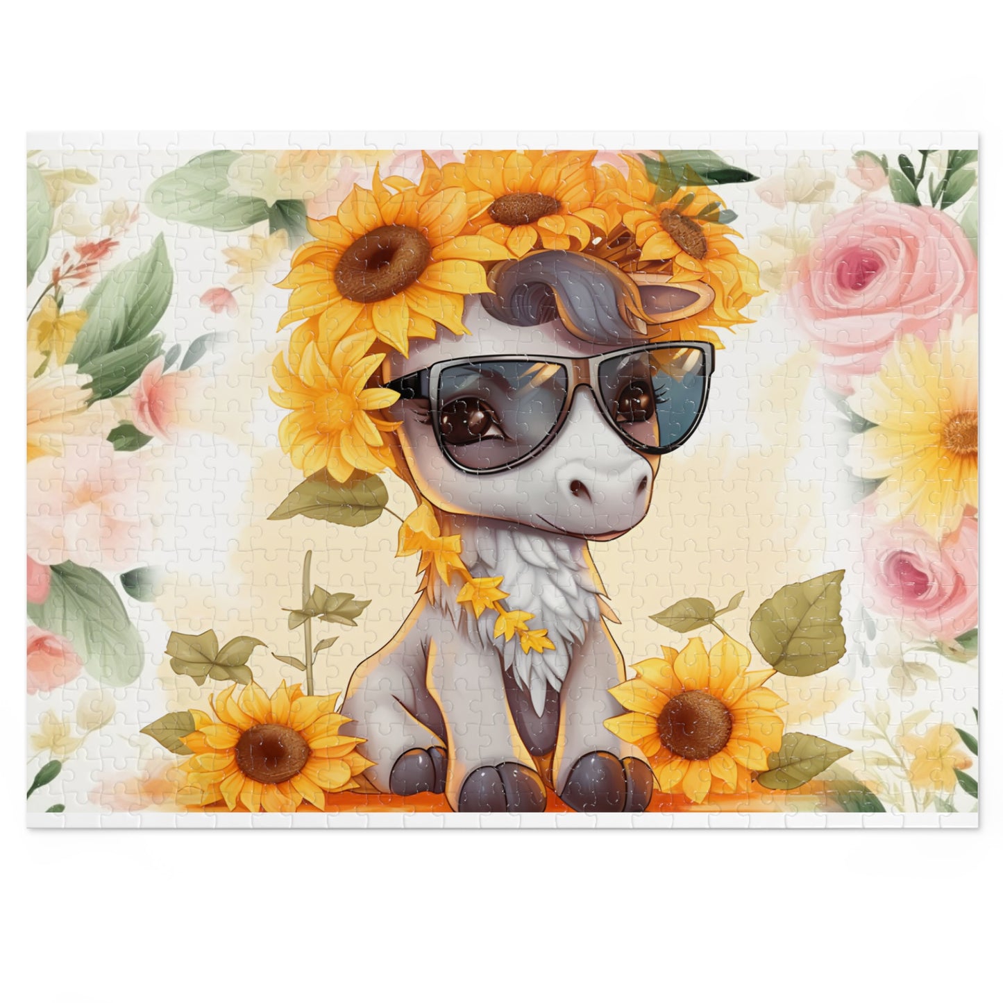 Puzzle, Donkey, Sunflowers, Personalised/Non-Personalised (30, 110, 252, 500,1000-Piece) awd-655